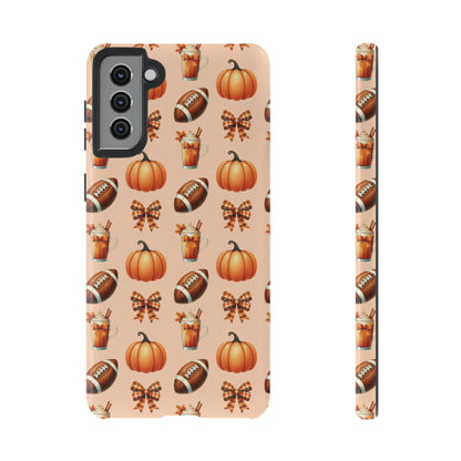 Pumpkins, Footballs, and Bows Fall Autumn Phone Case – Tough Phone Case – Cute Spooky Design - iPhone 16 - Samsung Galaxy - Google Pixel