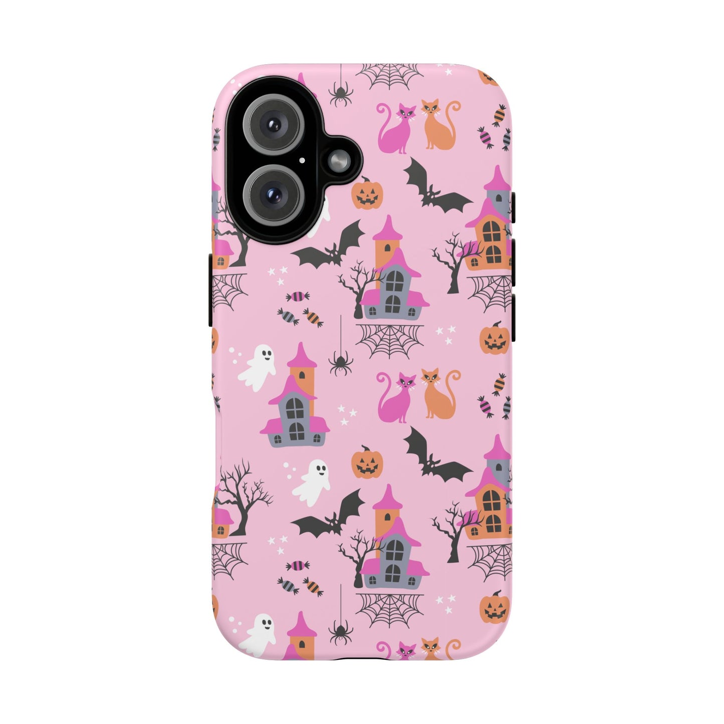 Pink Haunted House and Cats Halloween Phone Case – Tough Phone Case – Cute Spooky Design - iPhone 16 - Samsung Galaxy - Google Pixel