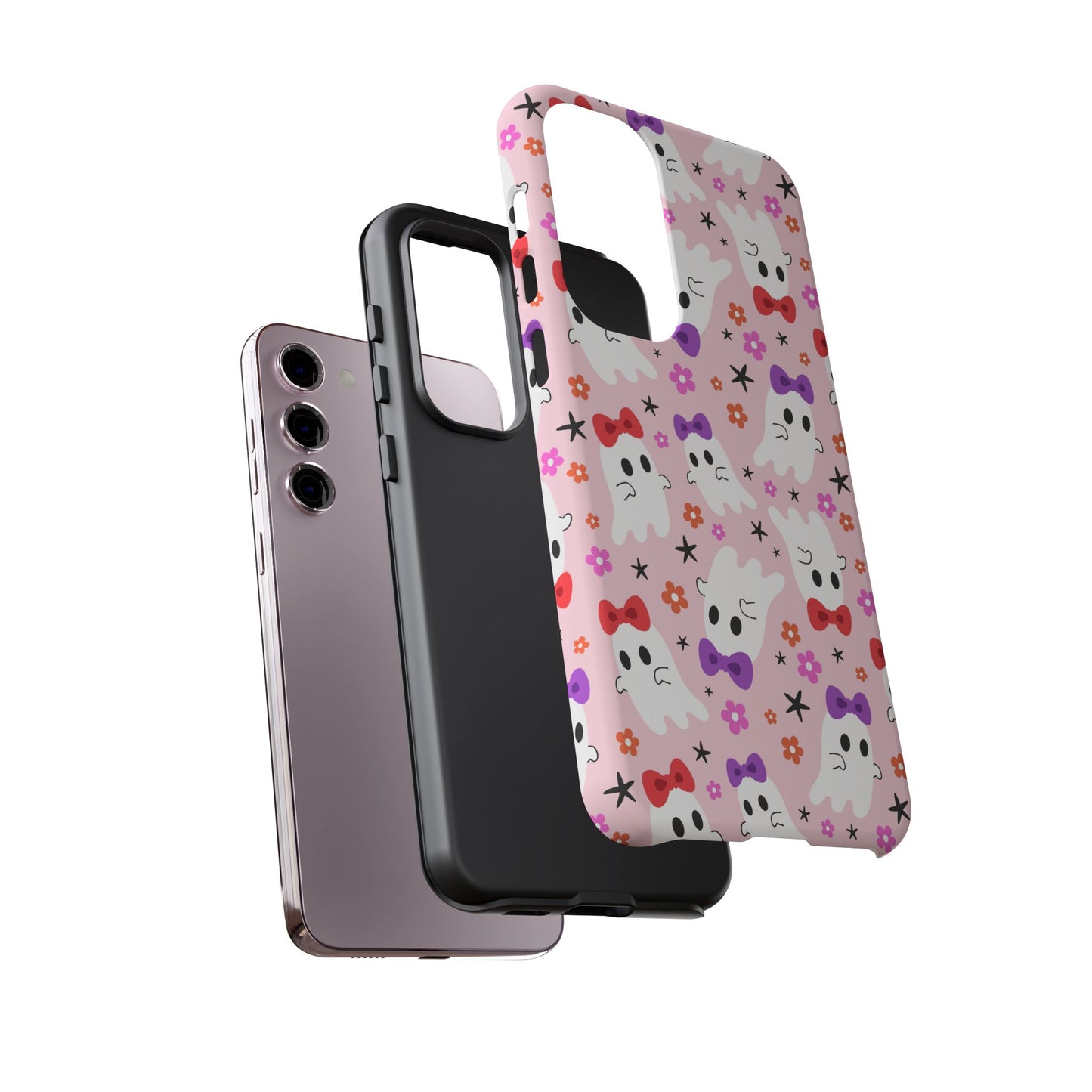 Cute Ghosts with Bows and Stars Halloween Phone Case – Tough Phone Case – Cute Spooky Design - iPhone 16 - Samsung Galaxy - Google Pixel