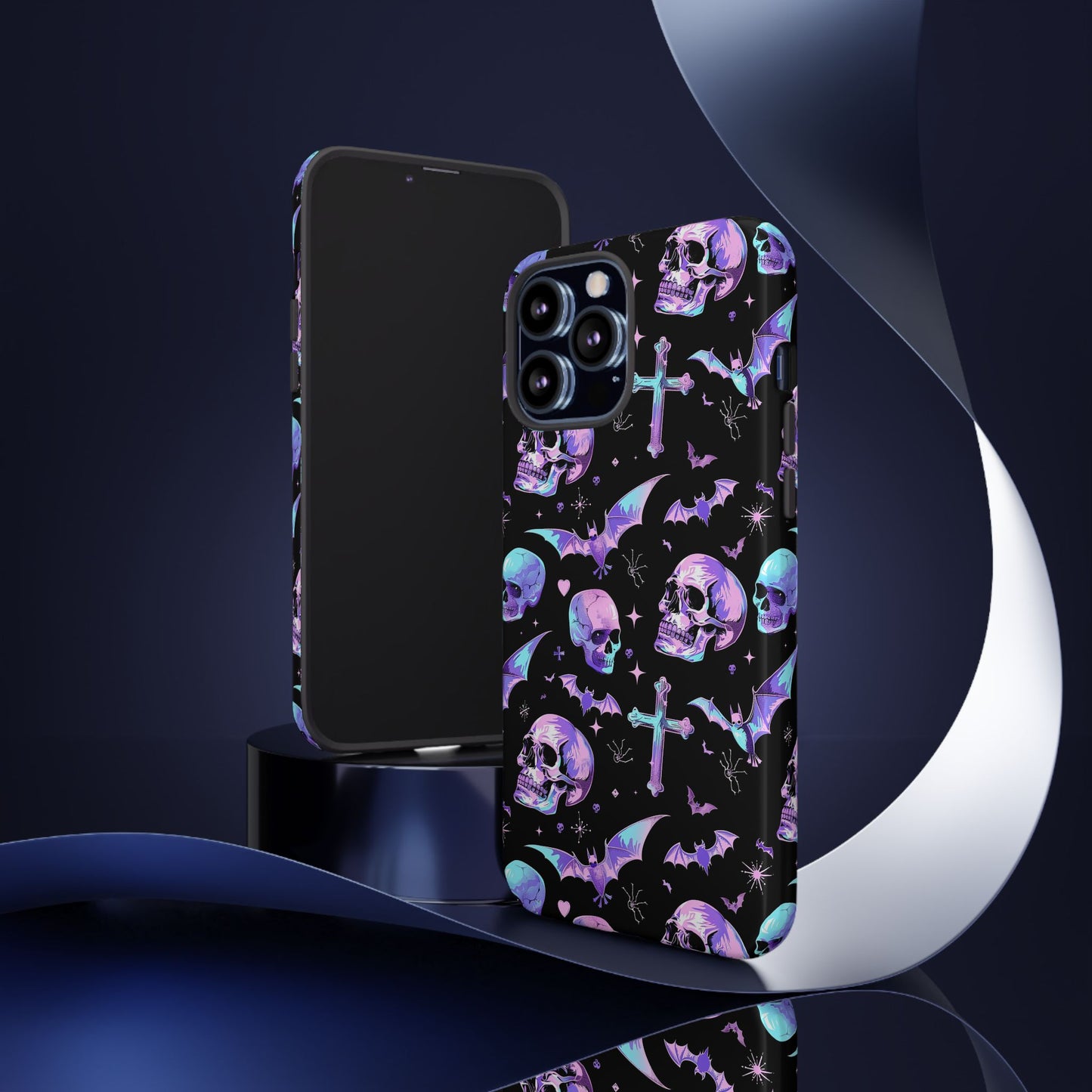 Pastel Skulls and Crosses Gothic Phone Case – Tough Phone Case – Cute Spooky Design - iPhone 16 - Samsung Galaxy - Google Pixel