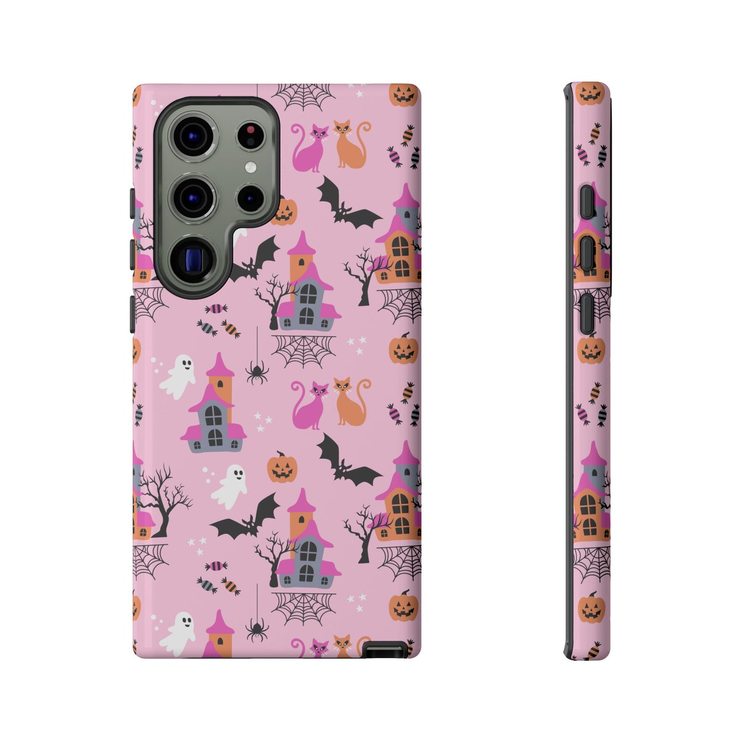 Pink Haunted House and Cats Halloween Phone Case – Tough Phone Case – Cute Spooky Design - iPhone 16 - Samsung Galaxy - Google Pixel