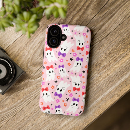 Cute Ghosts with Bows and Stars Halloween Phone Case – Tough Phone Case – Cute Spooky Design - iPhone 16 - Samsung Galaxy - Google Pixel