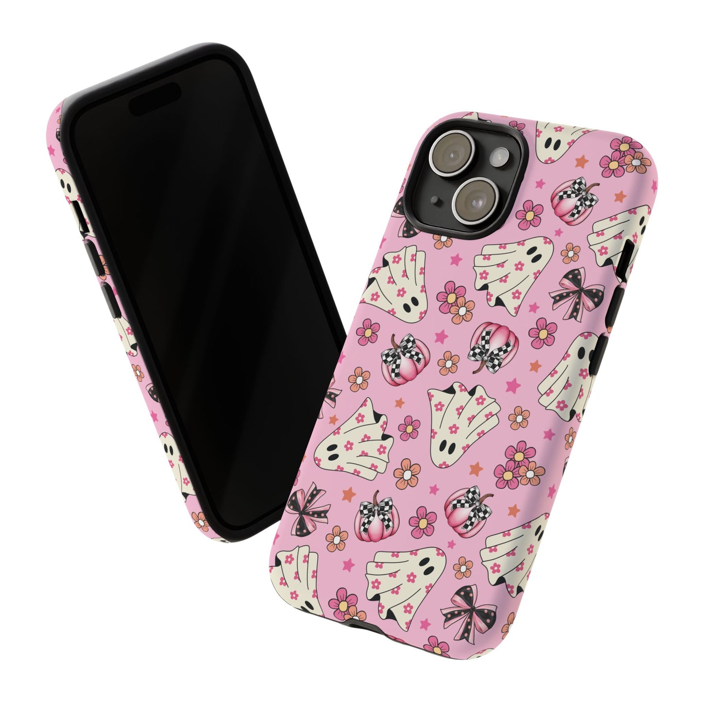 Pink Ghosts and Flowers Halloween Phone Case – Tough Phone Case – Cute Spooky Design - iPhone 16 - Samsung Galaxy - Google Pixel