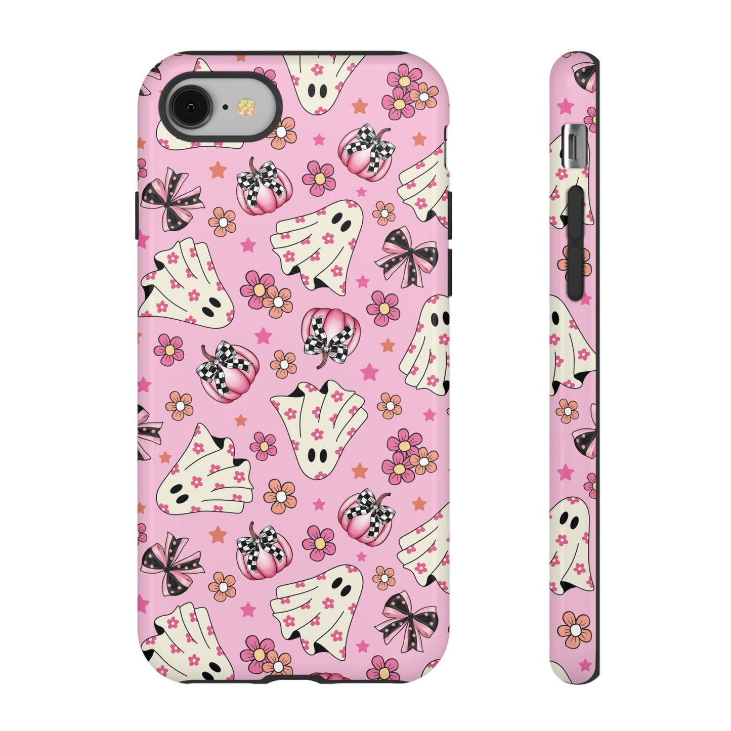 Pink Ghosts and Flowers Halloween Phone Case – Tough Phone Case – Cute Spooky Design - iPhone 16 - Samsung Galaxy - Google Pixel