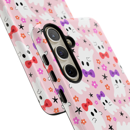 Cute Ghosts with Bows and Stars Halloween Phone Case – Tough Phone Case – Cute Spooky Design - iPhone 16 - Samsung Galaxy - Google Pixel