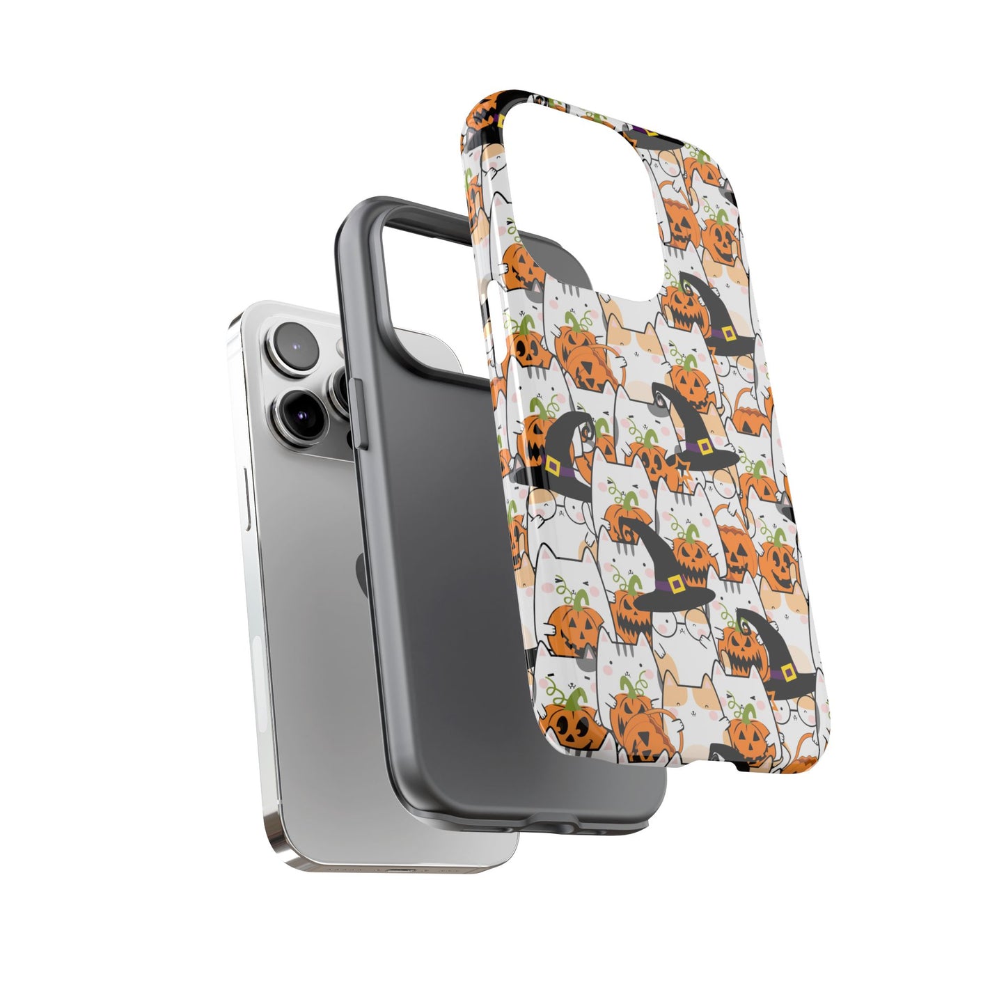 Halloween Cats and Pumpkins Phone Case – Tough Phone Case – Cute Spooky Design - iPhone 16 - Samsung Galaxy - Google Pixel