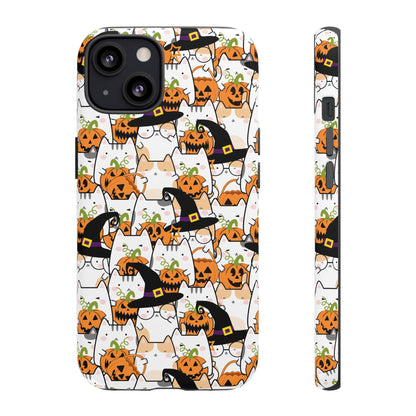 Halloween Cats and Pumpkins Phone Case – Tough Phone Case – Cute Spooky Design - iPhone 16 - Samsung Galaxy - Google Pixel