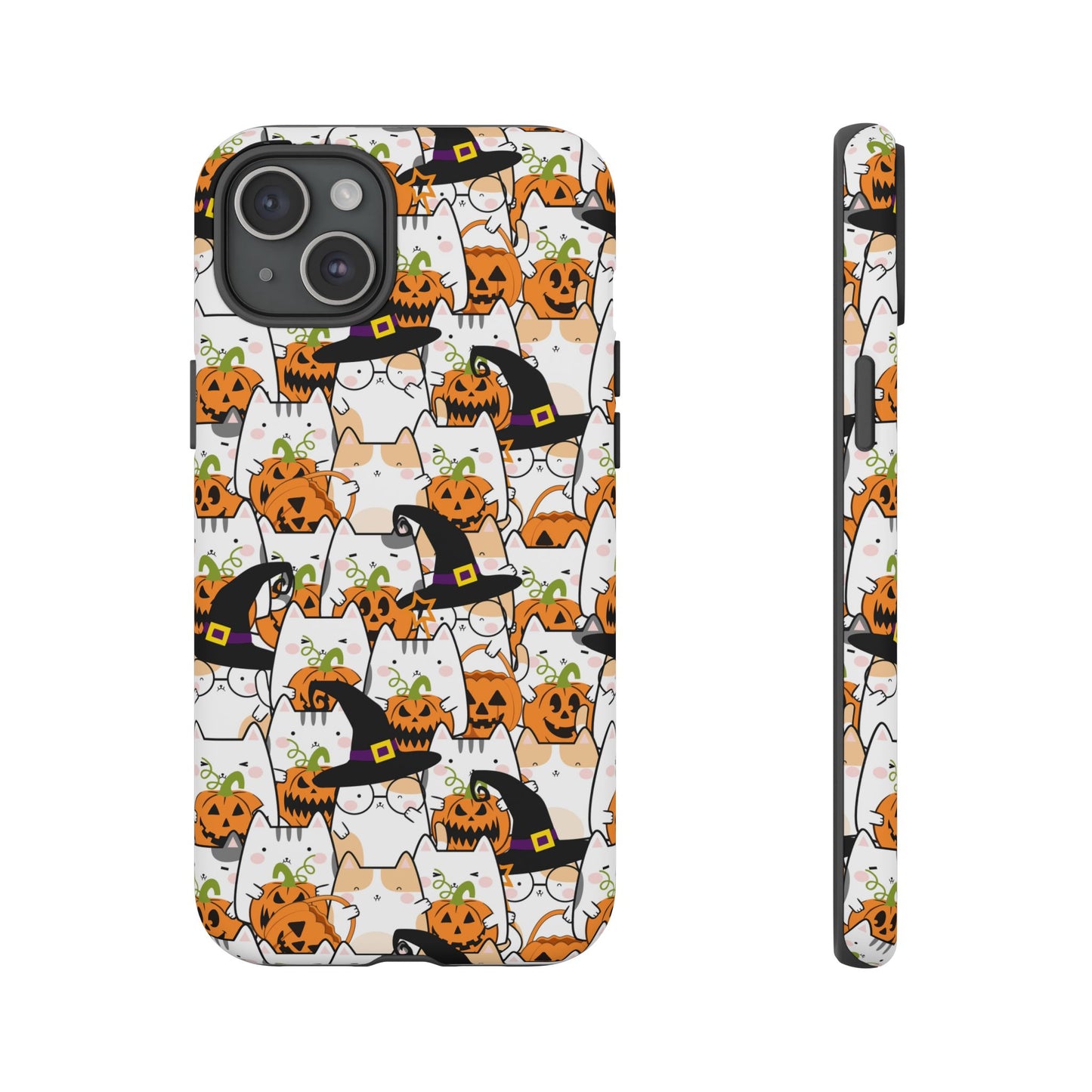 Halloween Cats and Pumpkins Phone Case – Tough Phone Case – Cute Spooky Design - iPhone 16 - Samsung Galaxy - Google Pixel