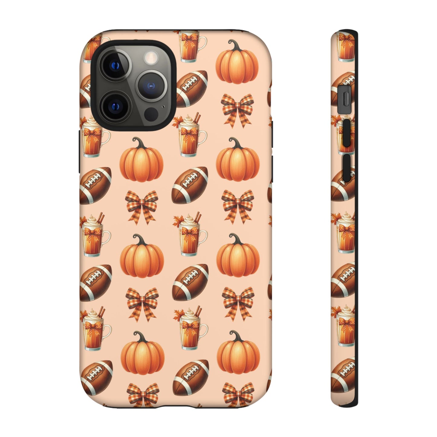 Pumpkins, Footballs, and Bows Fall Autumn Phone Case – Tough Phone Case – Cute Spooky Design - iPhone 16 - Samsung Galaxy - Google Pixel