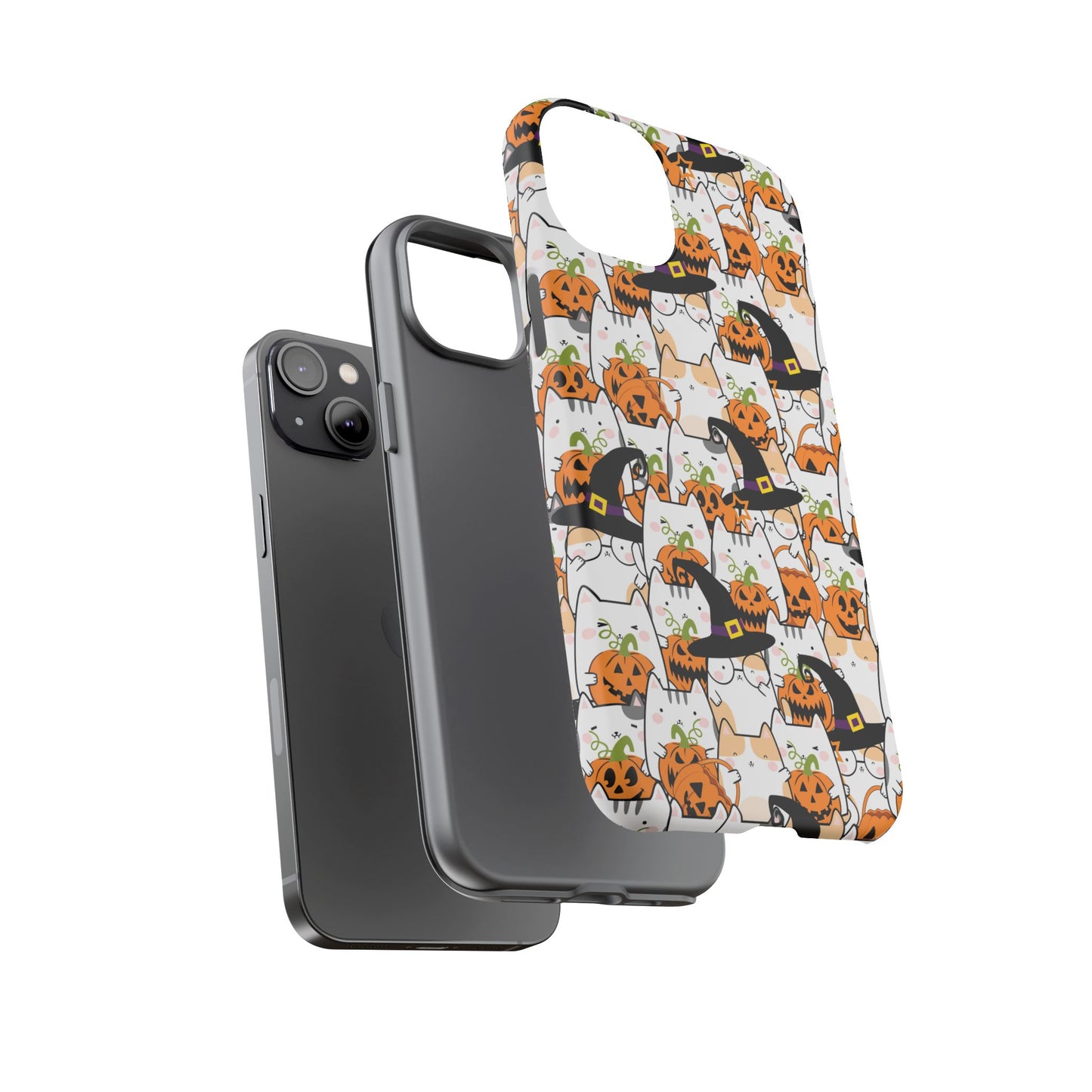 Halloween Cats and Pumpkins Phone Case – Tough Phone Case – Cute Spooky Design - iPhone 16 - Samsung Galaxy - Google Pixel