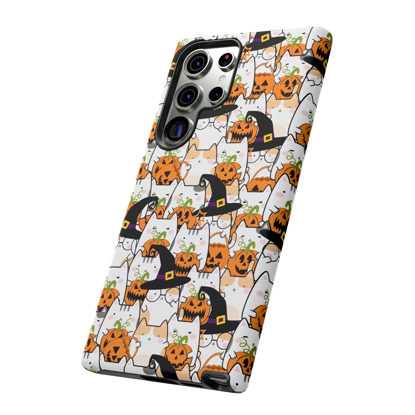 Halloween Cats and Pumpkins Phone Case – Tough Phone Case – Cute Spooky Design - iPhone 16 - Samsung Galaxy - Google Pixel