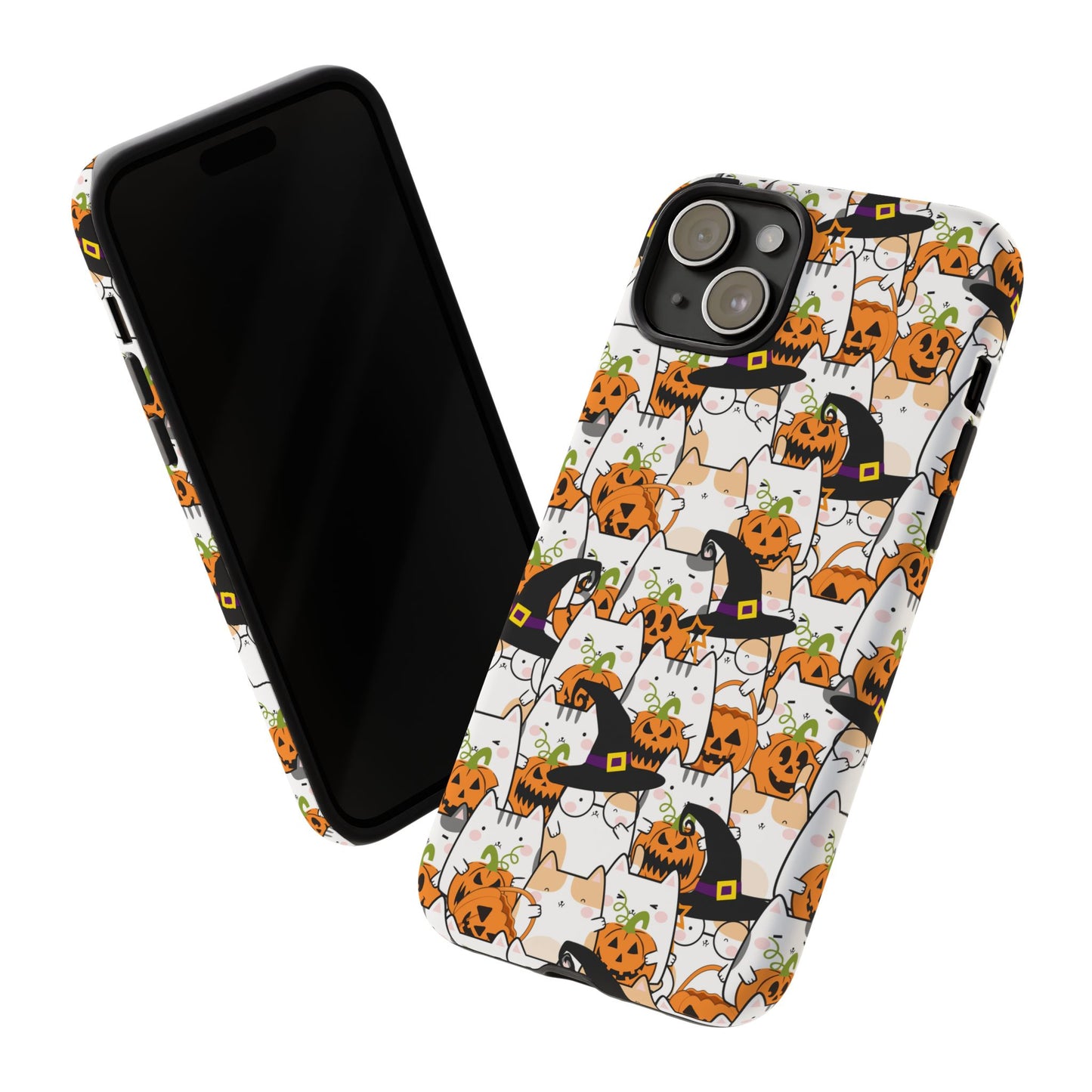 Halloween Cats and Pumpkins Phone Case – Tough Phone Case – Cute Spooky Design - iPhone 16 - Samsung Galaxy - Google Pixel