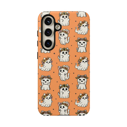 Ghost Cats and Pumpkins Halloween Phone Case – Tough Phone Case – Cute Spooky Design - iPhone 16 - Samsung Galaxy - Google Pixel