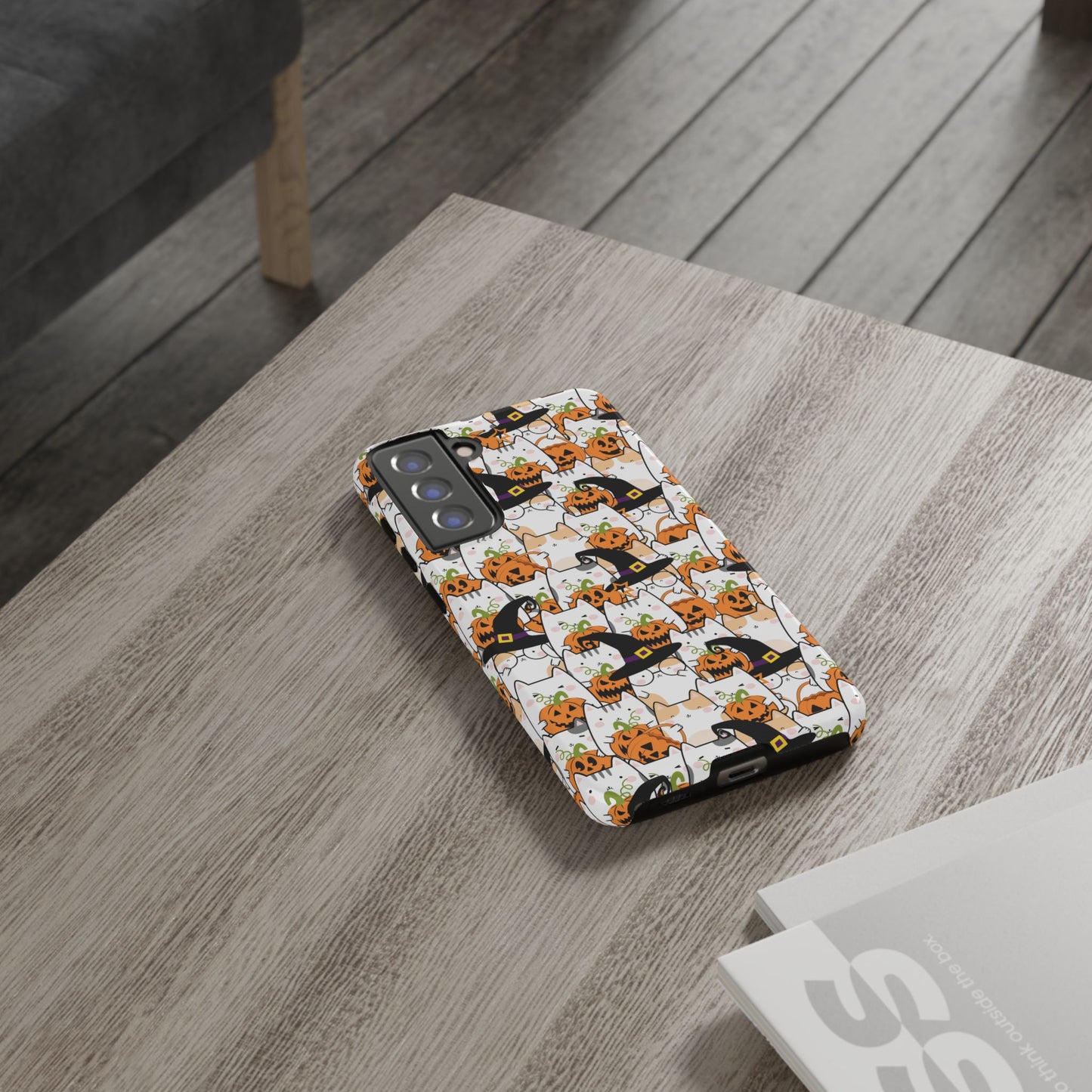 Halloween Cats and Pumpkins Phone Case – Tough Phone Case – Cute Spooky Design - iPhone 16 - Samsung Galaxy - Google Pixel