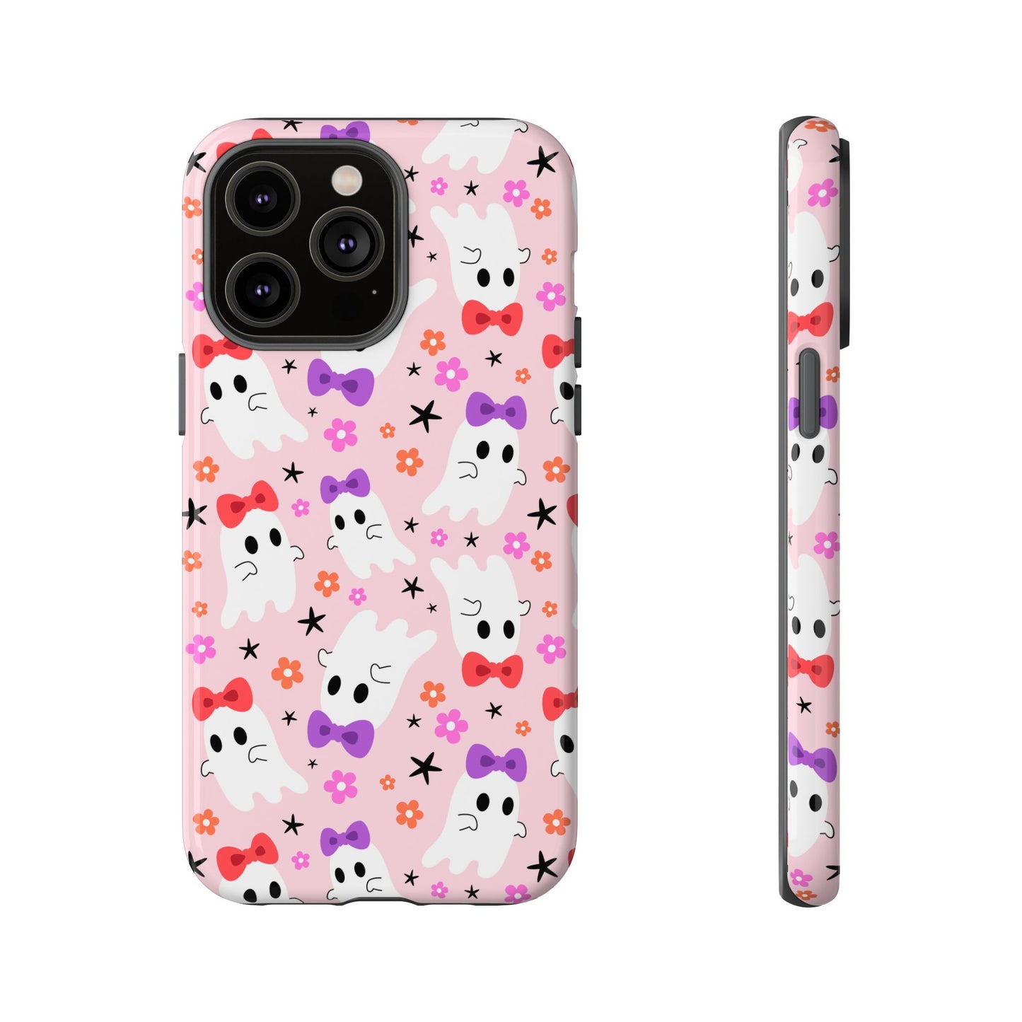 Cute Ghosts with Bows and Stars Halloween Phone Case – Tough Phone Case – Cute Spooky Design - iPhone 16 - Samsung Galaxy - Google Pixel