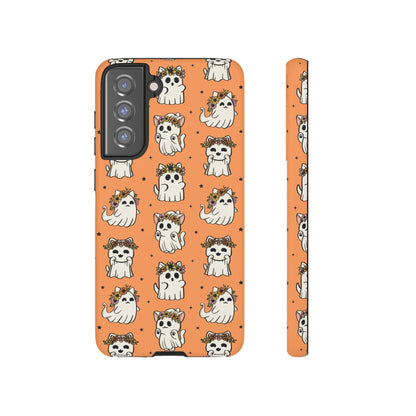 Ghost Cats and Pumpkins Halloween Phone Case – Tough Phone Case – Cute Spooky Design - iPhone 16 - Samsung Galaxy - Google Pixel