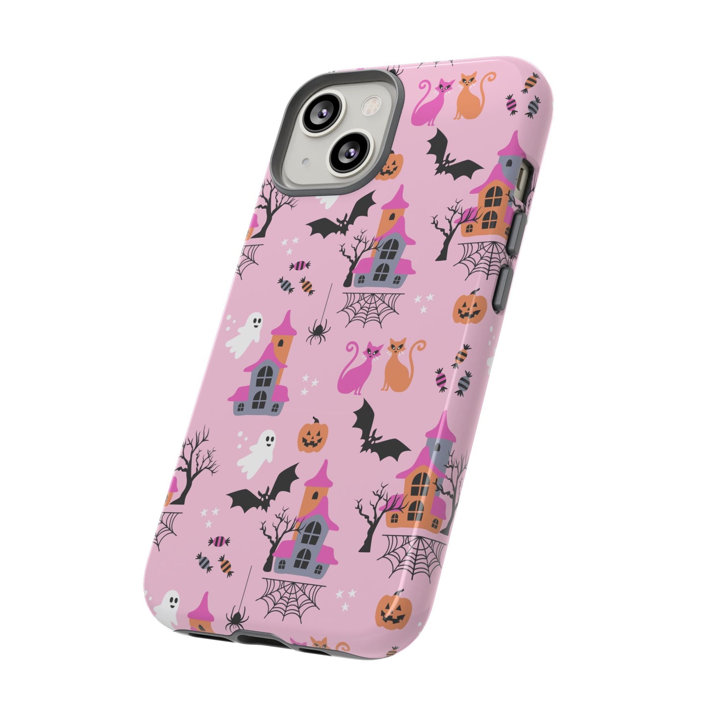 Pink Haunted House and Cats Halloween Phone Case – Tough Phone Case – Cute Spooky Design - iPhone 16 - Samsung Galaxy - Google Pixel