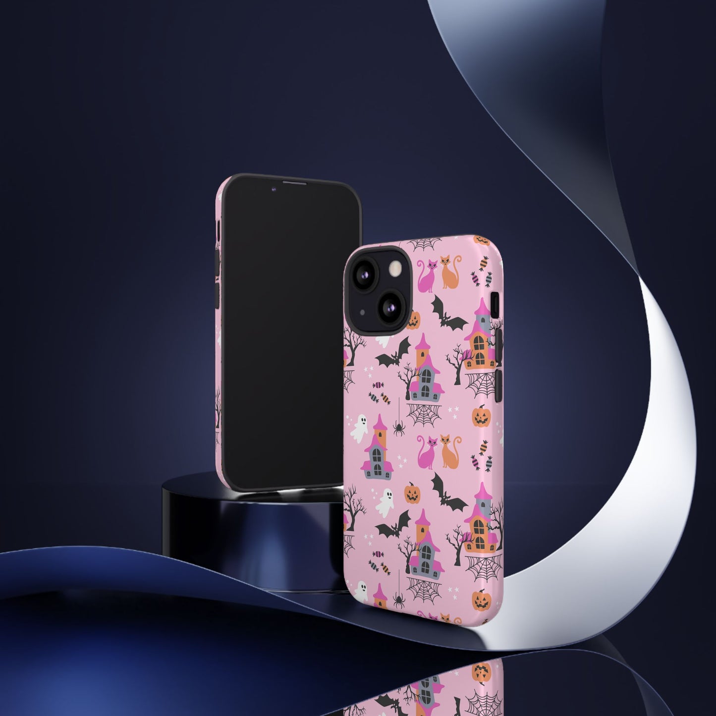 Pink Haunted House and Cats Halloween Phone Case – Tough Phone Case – Cute Spooky Design - iPhone 16 - Samsung Galaxy - Google Pixel