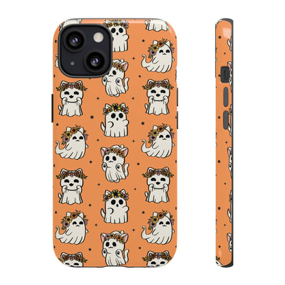 Ghost Cats and Pumpkins Halloween Phone Case – Tough Phone Case – Cute Spooky Design - iPhone 16 - Samsung Galaxy - Google Pixel