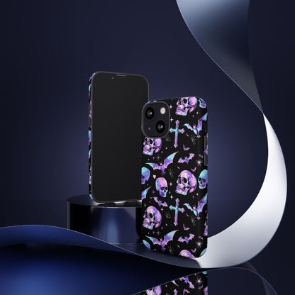 Pastel Skulls and Crosses Gothic Phone Case – Tough Phone Case – Cute Spooky Design - iPhone 16 - Samsung Galaxy - Google Pixel