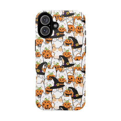 Halloween Cats and Pumpkins Phone Case – Tough Phone Case – Cute Spooky Design - iPhone 16 - Samsung Galaxy - Google Pixel