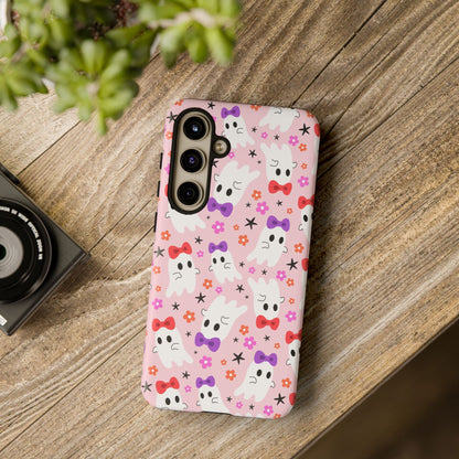 Cute Ghosts with Bows and Stars Halloween Phone Case – Tough Phone Case – Cute Spooky Design - iPhone 16 - Samsung Galaxy - Google Pixel