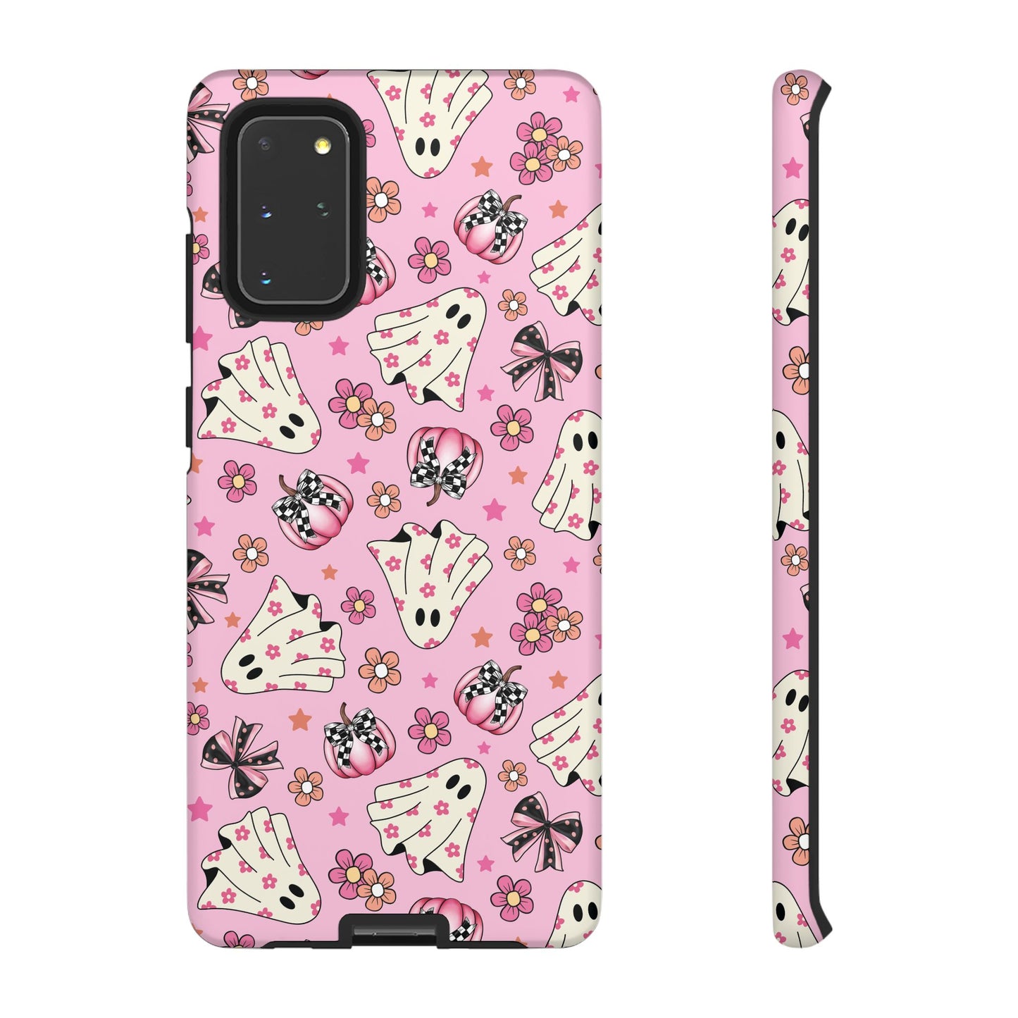 Pink Ghosts and Flowers Halloween Phone Case – Tough Phone Case – Cute Spooky Design - iPhone 16 - Samsung Galaxy - Google Pixel