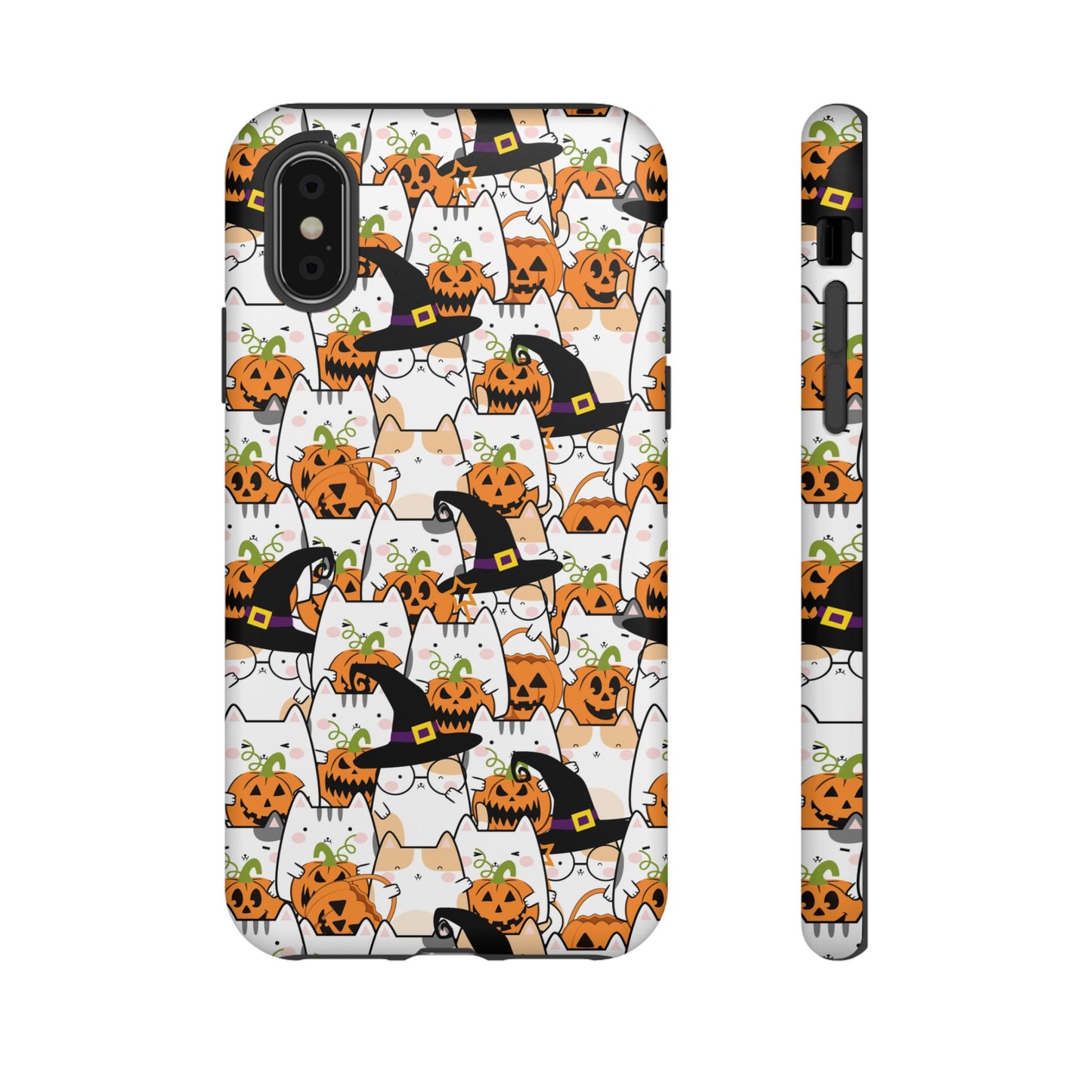 Halloween Cats and Pumpkins Phone Case – Tough Phone Case – Cute Spooky Design - iPhone 16 - Samsung Galaxy - Google Pixel