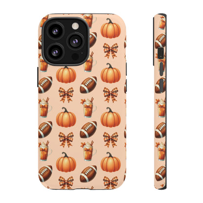 Pumpkins, Footballs, and Bows Fall Autumn Phone Case – Tough Phone Case – Cute Spooky Design - iPhone 16 - Samsung Galaxy - Google Pixel