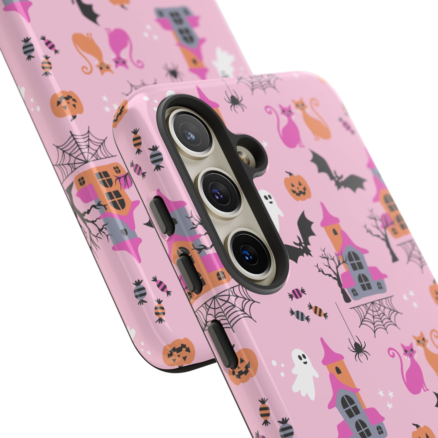 Pink Haunted House and Cats Halloween Phone Case – Tough Phone Case – Cute Spooky Design - iPhone 16 - Samsung Galaxy - Google Pixel