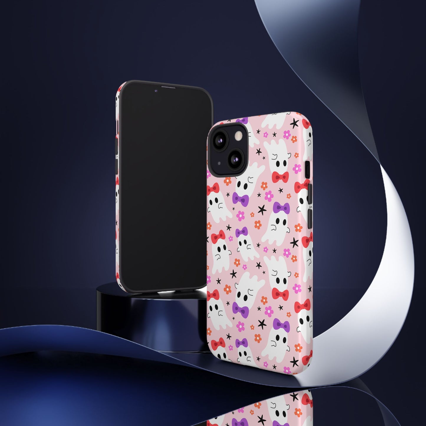 Cute Ghosts with Bows and Stars Halloween Phone Case – Tough Phone Case – Cute Spooky Design - iPhone 16 - Samsung Galaxy - Google Pixel