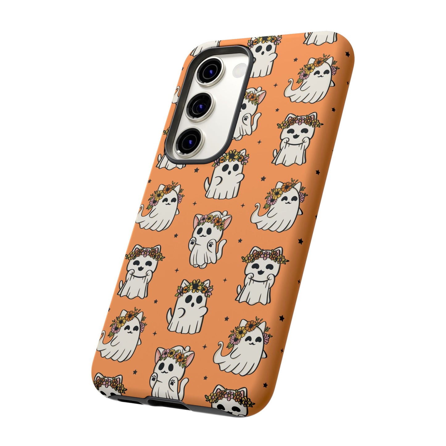 Ghost Cats and Pumpkins Halloween Phone Case – Tough Phone Case – Cute Spooky Design - iPhone 16 - Samsung Galaxy - Google Pixel