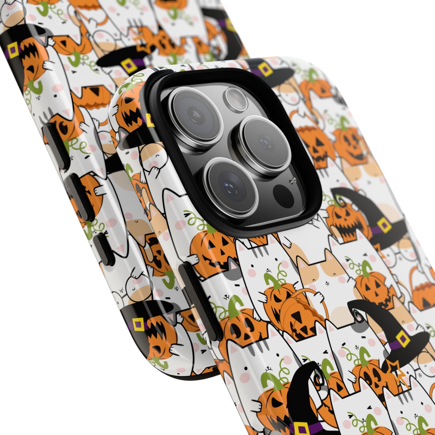 Halloween Cats and Pumpkins Phone Case – Tough Phone Case – Cute Spooky Design - iPhone 16 - Samsung Galaxy - Google Pixel