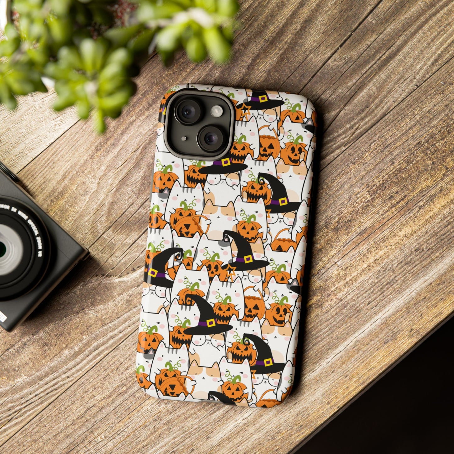 Halloween Cats and Pumpkins Phone Case – Tough Phone Case – Cute Spooky Design - iPhone 16 - Samsung Galaxy - Google Pixel