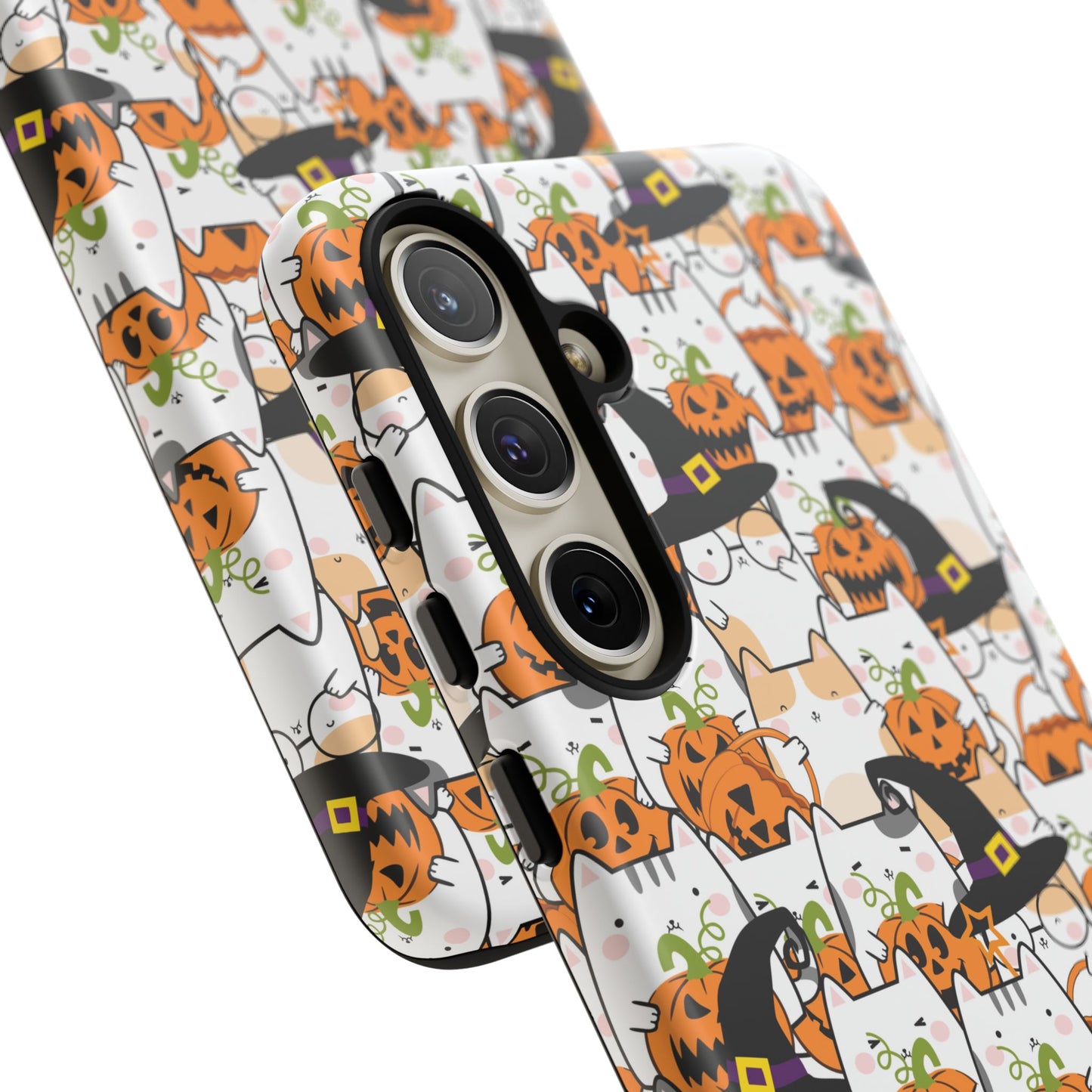 Halloween Cats and Pumpkins Phone Case – Tough Phone Case – Cute Spooky Design - iPhone 16 - Samsung Galaxy - Google Pixel