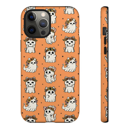 Ghost Cats and Pumpkins Halloween Phone Case – Tough Phone Case – Cute Spooky Design - iPhone 16 - Samsung Galaxy - Google Pixel