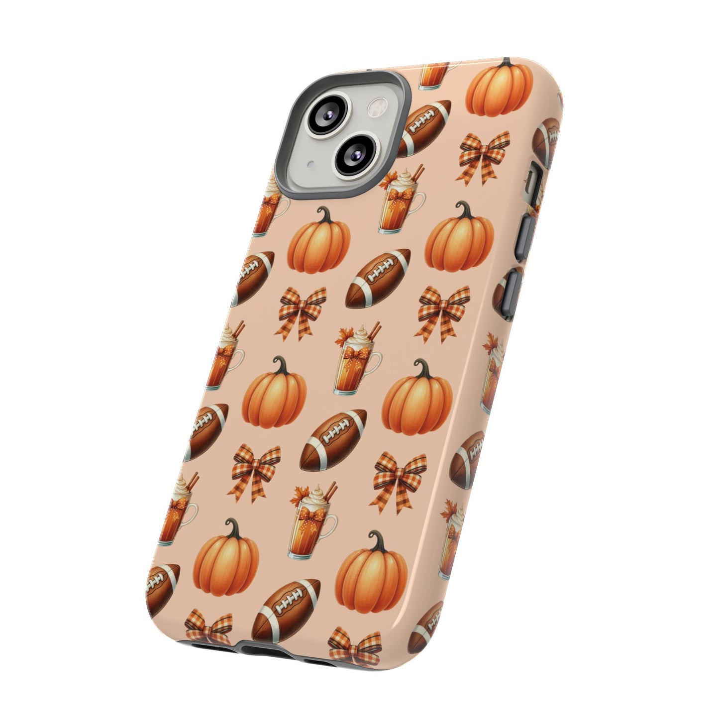 Pumpkins, Footballs, and Bows Fall Autumn Phone Case – Tough Phone Case – Cute Spooky Design - iPhone 16 - Samsung Galaxy - Google Pixel