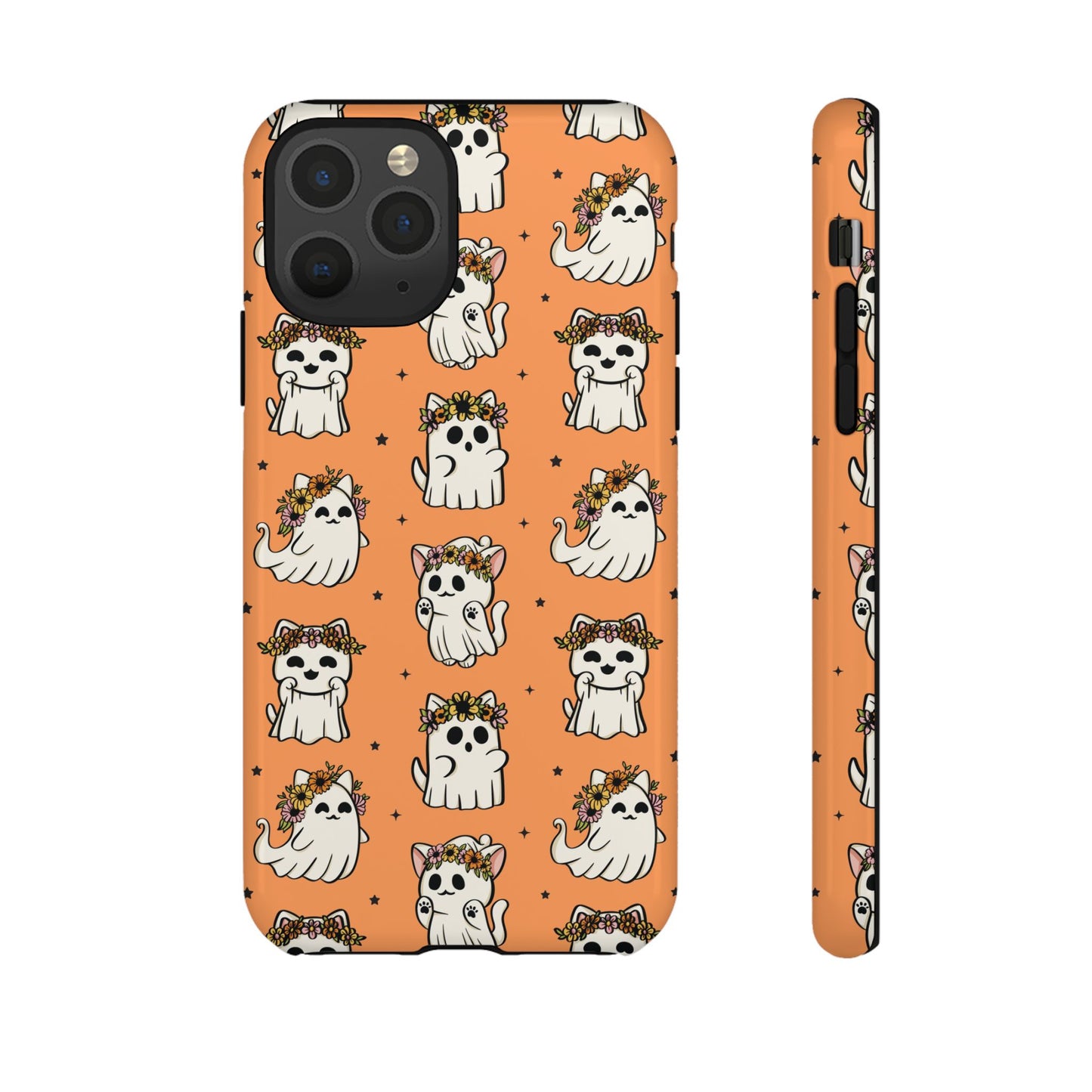 Ghost Cats and Pumpkins Halloween Phone Case – Tough Phone Case – Cute Spooky Design - iPhone 16 - Samsung Galaxy - Google Pixel