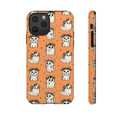 Ghost Cats and Pumpkins Halloween Phone Case – Tough Phone Case – Cute Spooky Design - iPhone 16 - Samsung Galaxy - Google Pixel