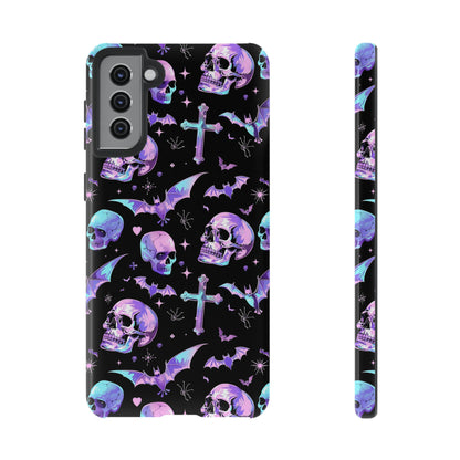 Pastel Skulls and Crosses Gothic Phone Case – Tough Phone Case – Cute Spooky Design - iPhone 16 - Samsung Galaxy - Google Pixel