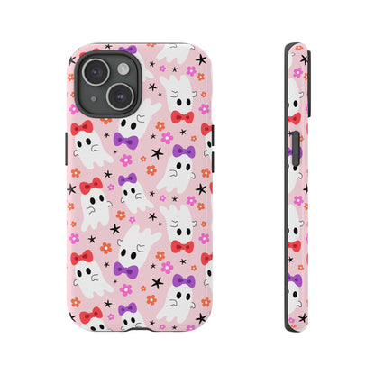 Cute Ghosts with Bows and Stars Halloween Phone Case – Tough Phone Case – Cute Spooky Design - iPhone 16 - Samsung Galaxy - Google Pixel