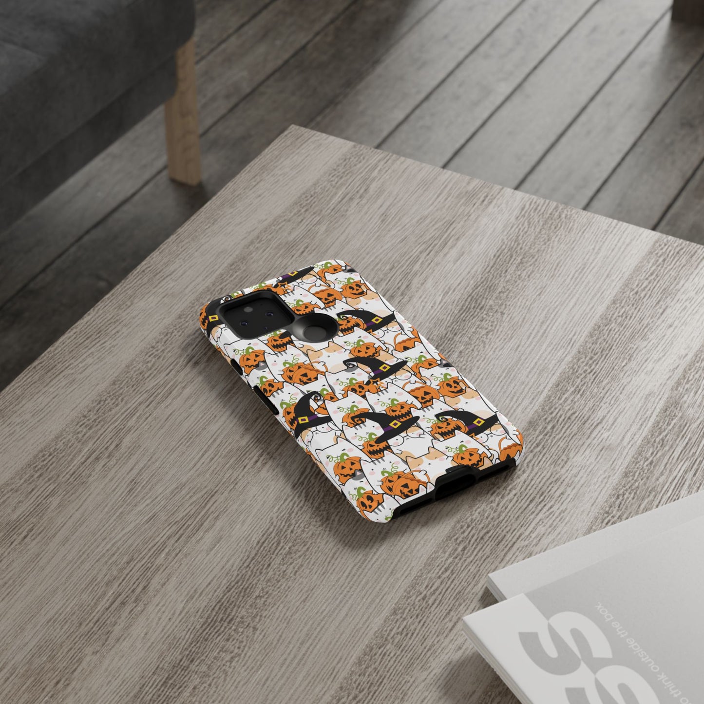 Halloween Cats and Pumpkins Phone Case – Tough Phone Case – Cute Spooky Design - iPhone 16 - Samsung Galaxy - Google Pixel