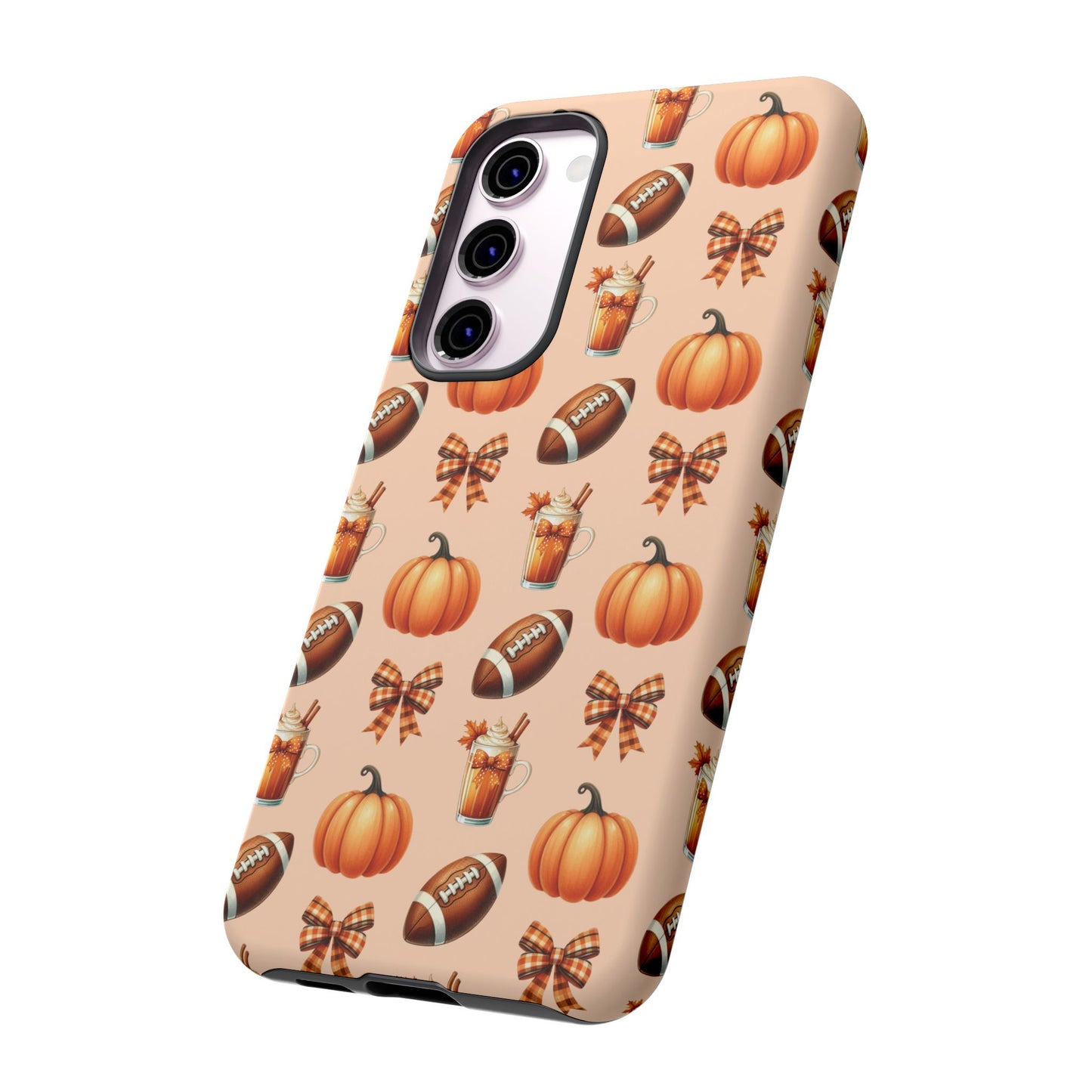 Pumpkins, Footballs, and Bows Fall Autumn Phone Case – Tough Phone Case – Cute Spooky Design - iPhone 16 - Samsung Galaxy - Google Pixel