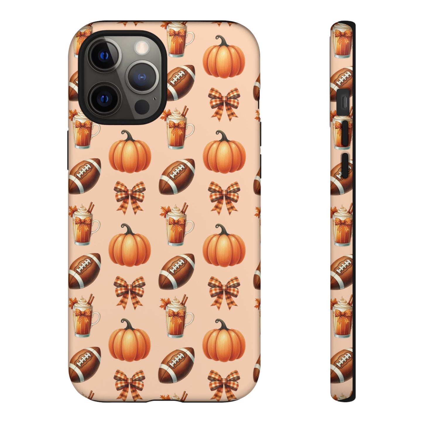 Pumpkins, Footballs, and Bows Fall Autumn Phone Case – Tough Phone Case – Cute Spooky Design - iPhone 16 - Samsung Galaxy - Google Pixel