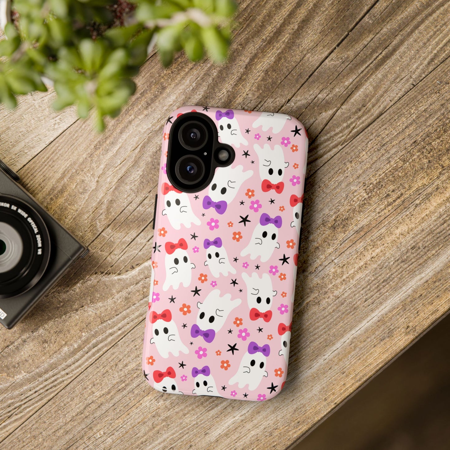 Cute Ghosts with Bows and Stars Halloween Phone Case – Tough Phone Case – Cute Spooky Design - iPhone 16 - Samsung Galaxy - Google Pixel