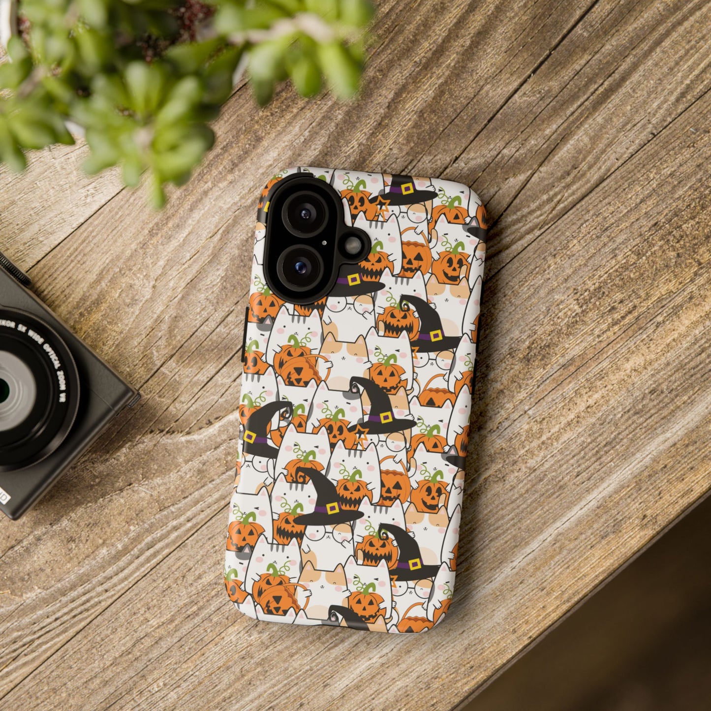 Halloween Cats and Pumpkins Phone Case – Tough Phone Case – Cute Spooky Design - iPhone 16 - Samsung Galaxy - Google Pixel