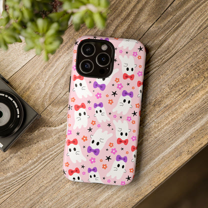 Cute Ghosts with Bows and Stars Halloween Phone Case – Tough Phone Case – Cute Spooky Design - iPhone 16 - Samsung Galaxy - Google Pixel