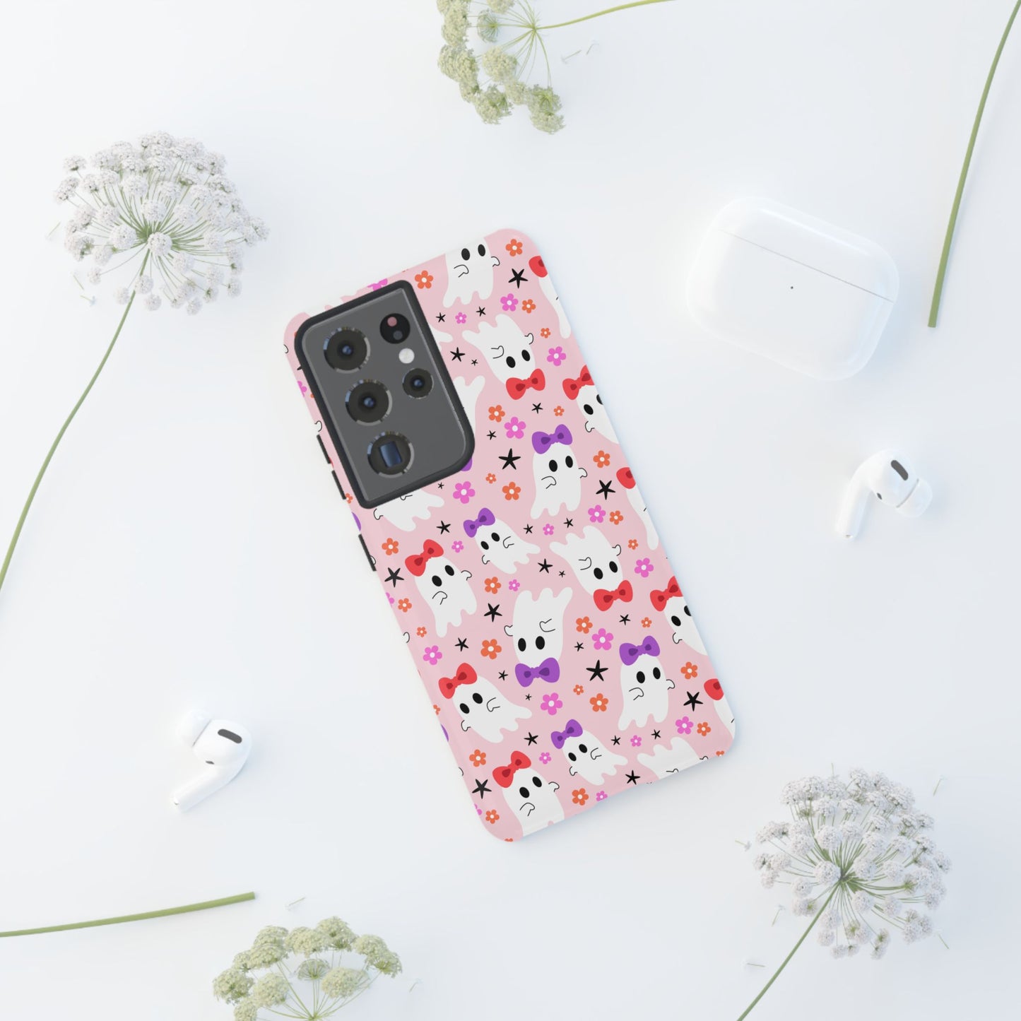 Cute Ghosts with Bows and Stars Halloween Phone Case – Tough Phone Case – Cute Spooky Design - iPhone 16 - Samsung Galaxy - Google Pixel