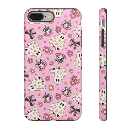 Pink Ghosts and Flowers Halloween Phone Case – Tough Phone Case – Cute Spooky Design - iPhone 16 - Samsung Galaxy - Google Pixel