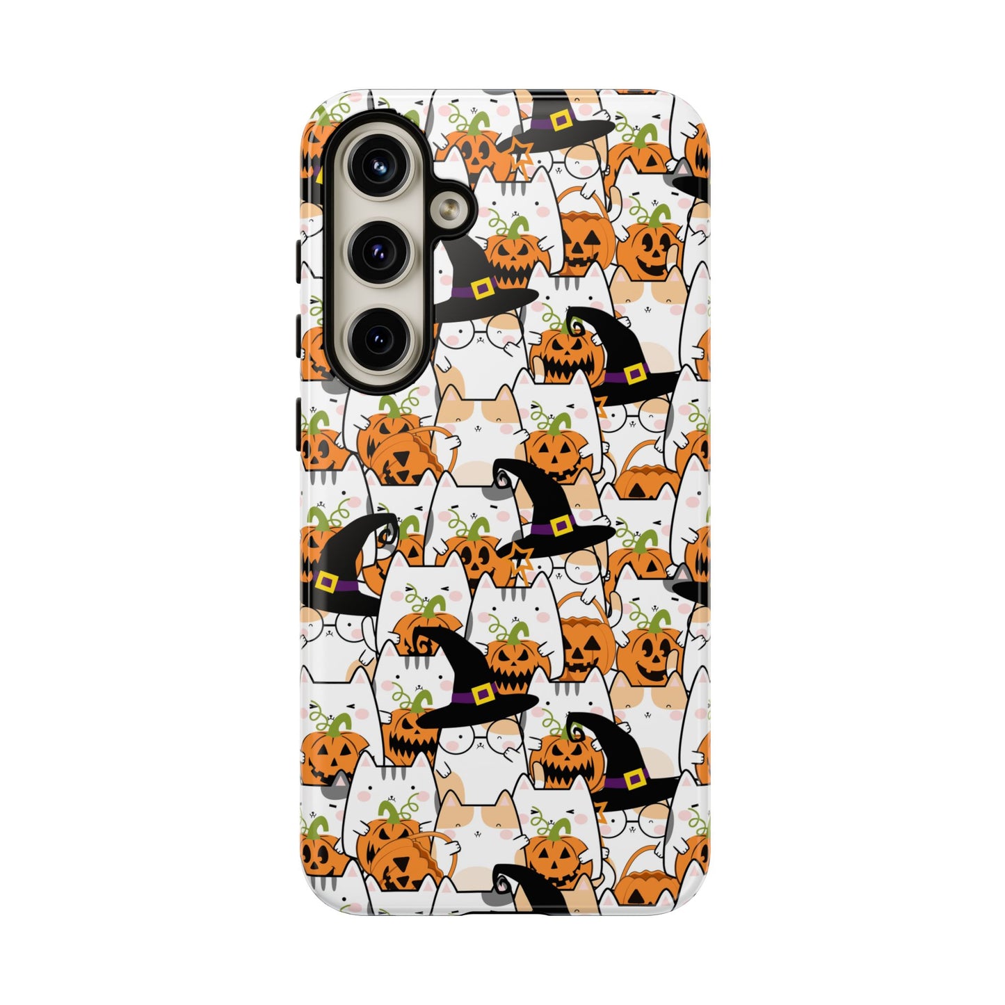 Halloween Cats and Pumpkins Phone Case – Tough Phone Case – Cute Spooky Design - iPhone 16 - Samsung Galaxy - Google Pixel